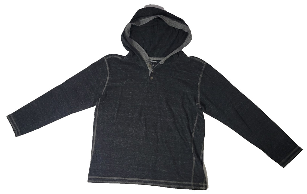 Overdrive Men's Large Charcoal Gray Thermal Hooded Henley Long Sleeve Shirt